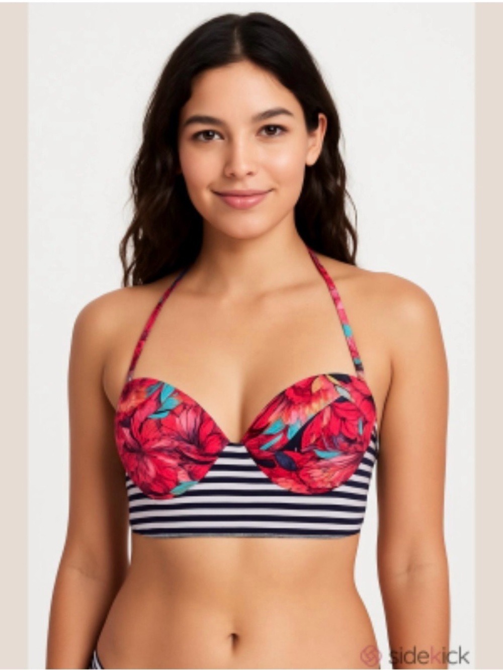 New Xhilaration Floral Striped Push-Up Bikini Top M Pink Black White Teal